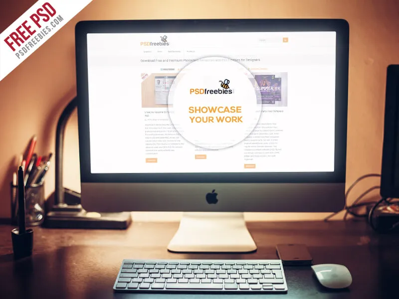 Apple iMac Desktop Mockup Free PSD