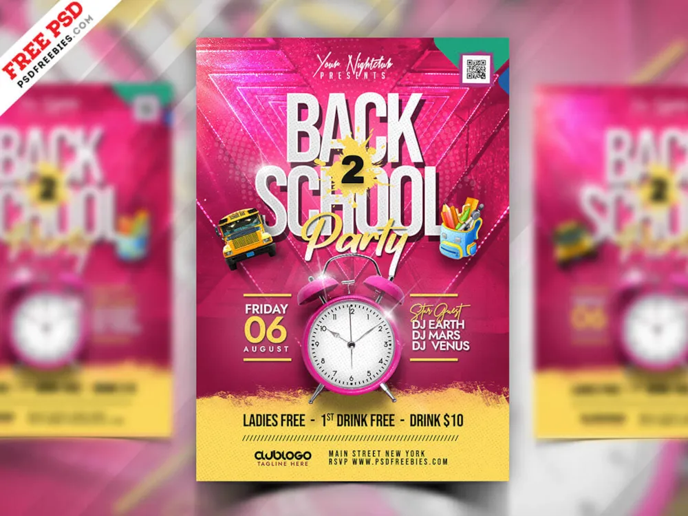 Back to School Party Flyer PSD