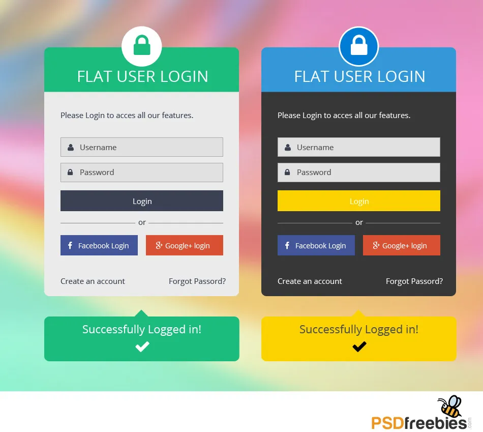Flat Login Form PSD
