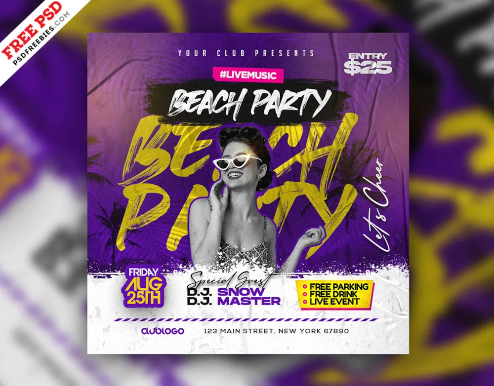 Beach Party Square Social Media Post PSD