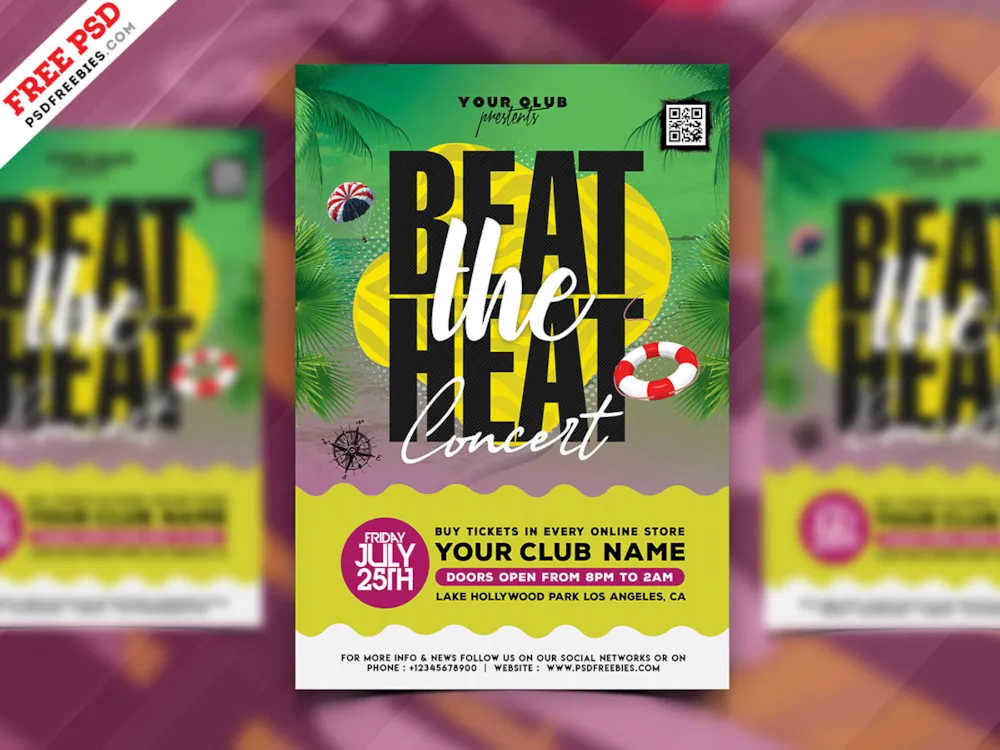 Beat the Heat Summer Music Event Flyer PSD