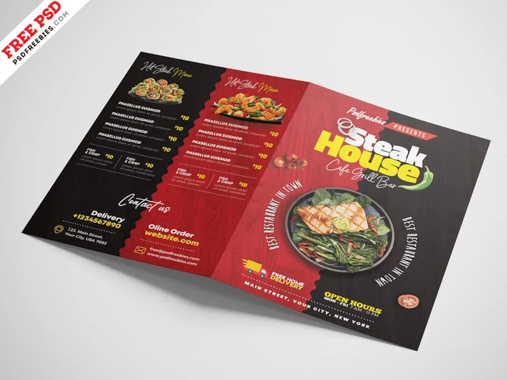 Bi-Fold Square Food Menu Brochure PSD