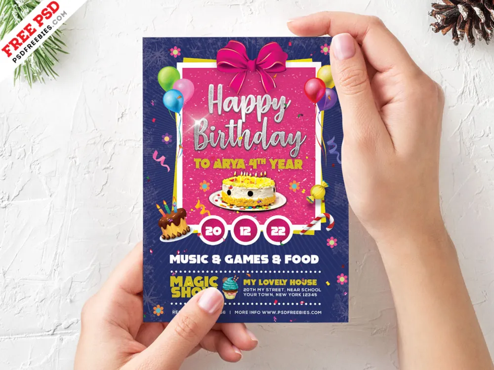 Birthday Card Invitation Template PSD