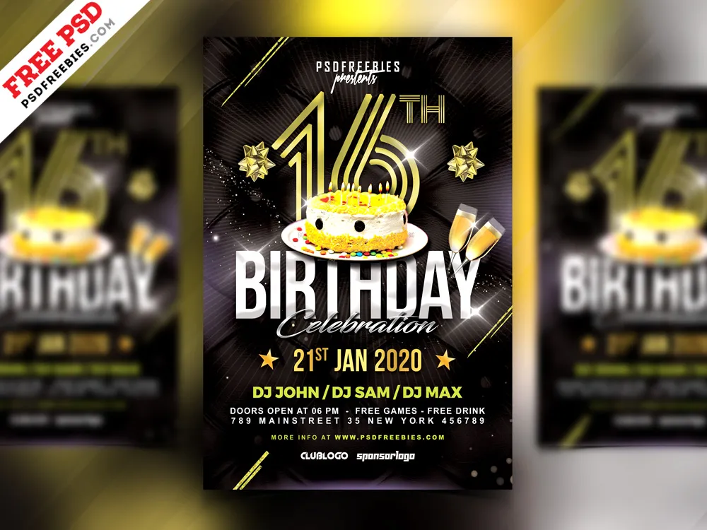 Birthday Night Party Flyer PSD
