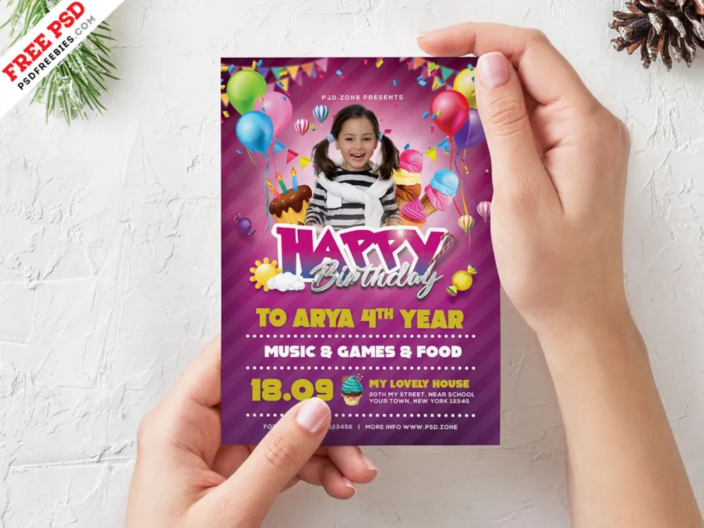 Birthday Party Invitation Card Design PSD