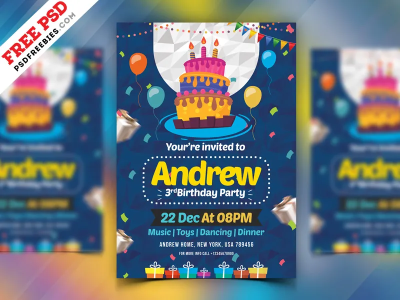 Birthday Party Invitation Card PSD