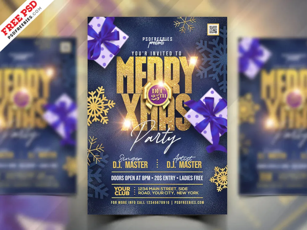 Blue Christmas Party Flyer PSD Template
