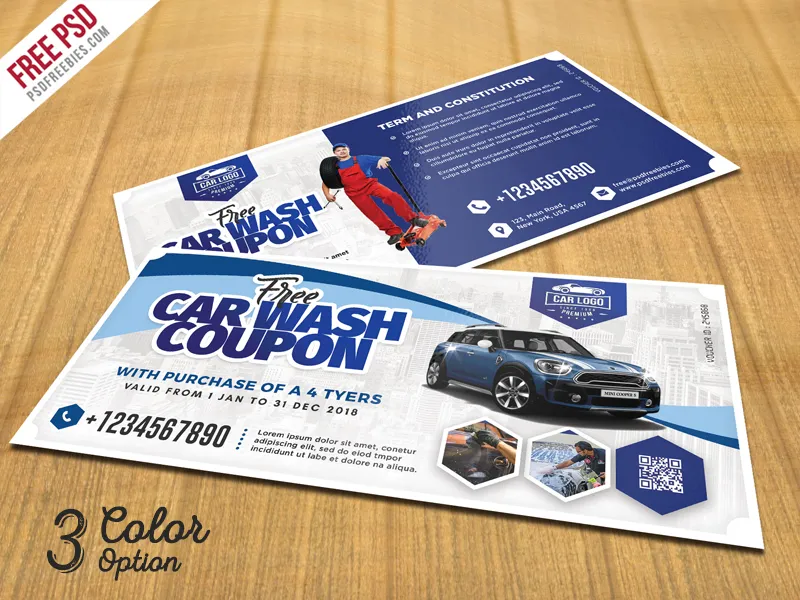 Car Wash Coupon Template PSD Set