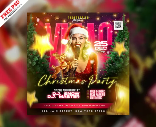 Christmas Night Club Party Social Media Post PSD