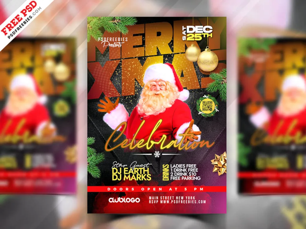 Christmas Party Celebration Flyer PSD Template