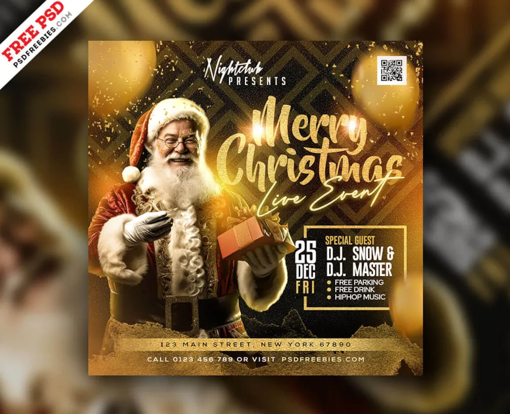 Christmas Party Invitation Night Club Instagram Post PSD
