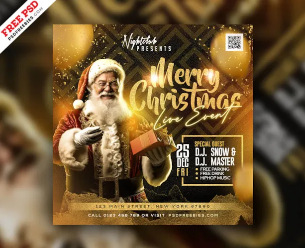 Christmas Party Invitation Night Club Instagram Post PSD