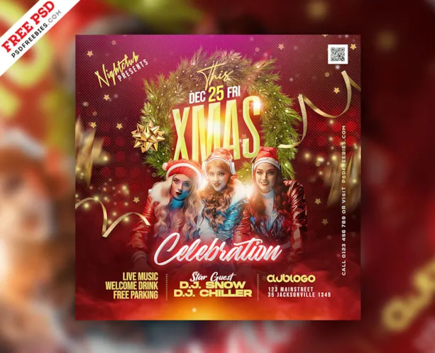 Christmas Party Invitation Social Media Post PSD