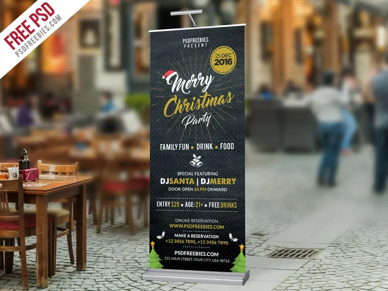 Christmas Party Roll-up Banner PSD