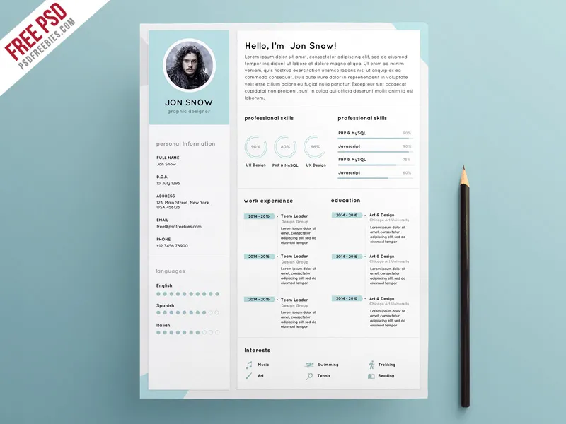 Clean Resume CV Template PSD Template