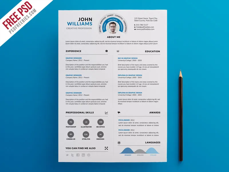Clean and Infographic Resume PSD Template