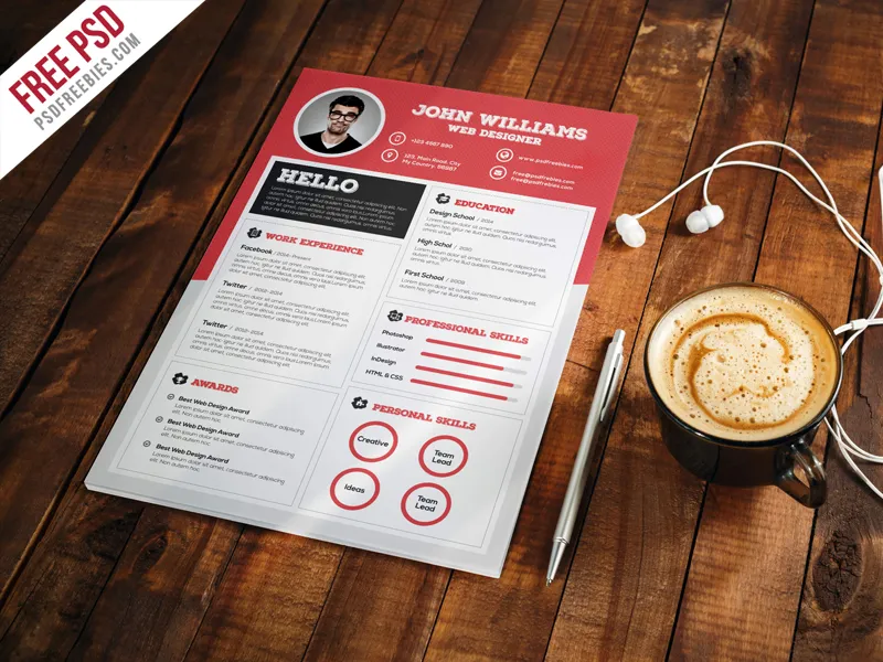 Clean and Sharp Resume CV Template Free PSD
