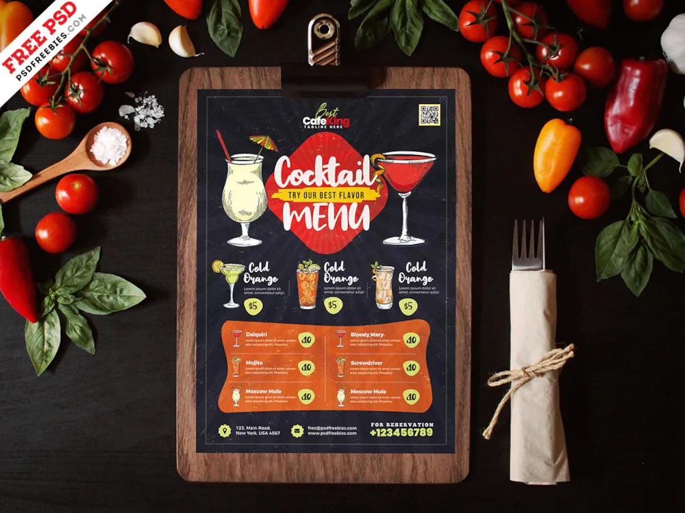 Cocktail Menu Design PSD Template