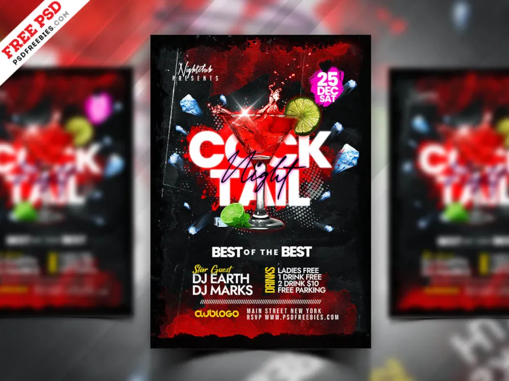Cocktail Night Party Flyer PSD Template
