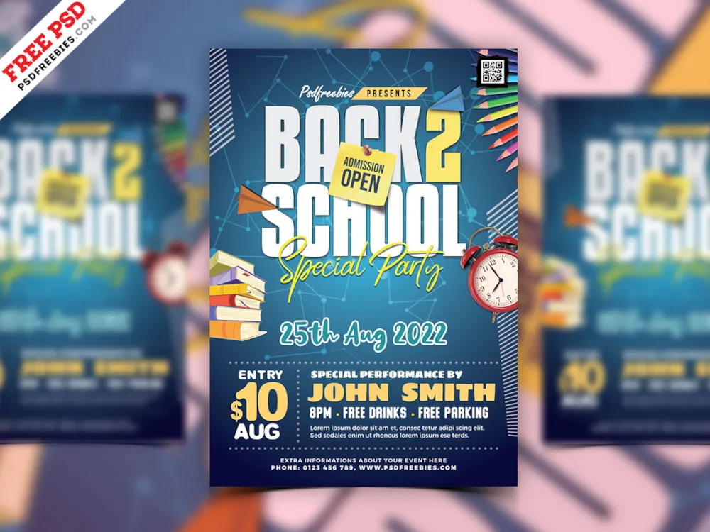Colorful Back to School Party Flyer PSD