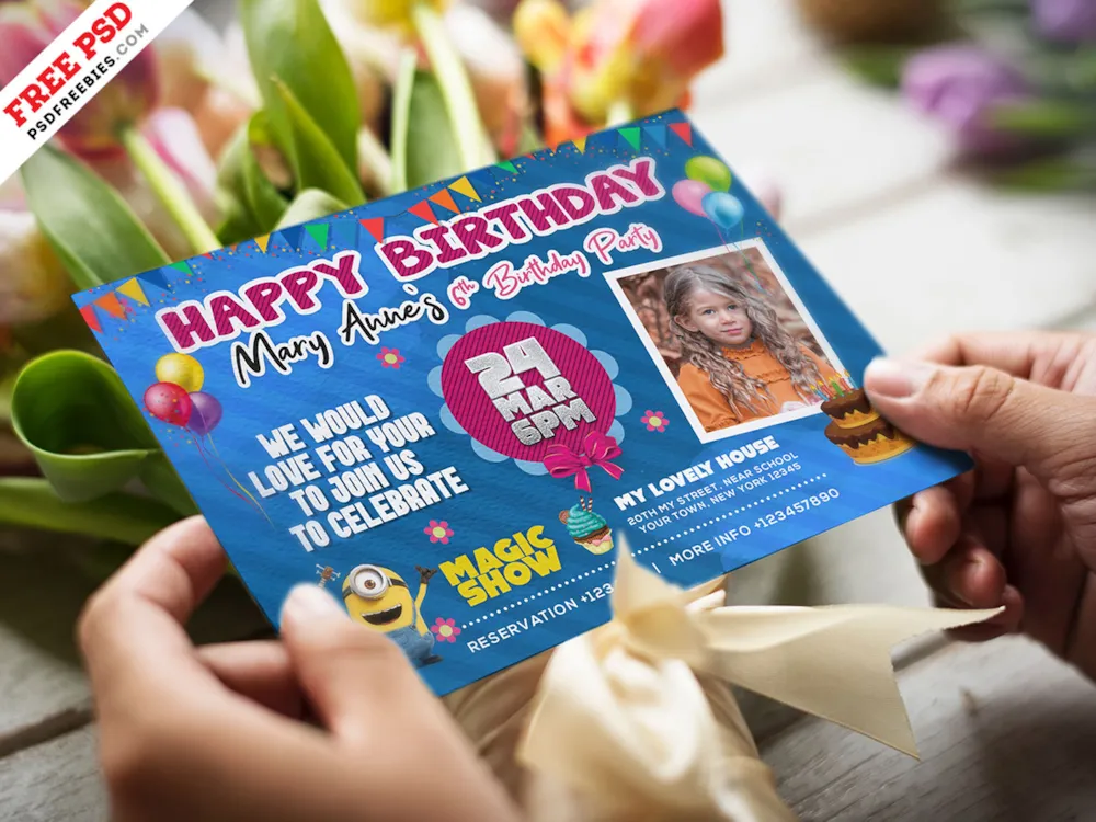 Colorful Birthday Invitation Card PSD Design