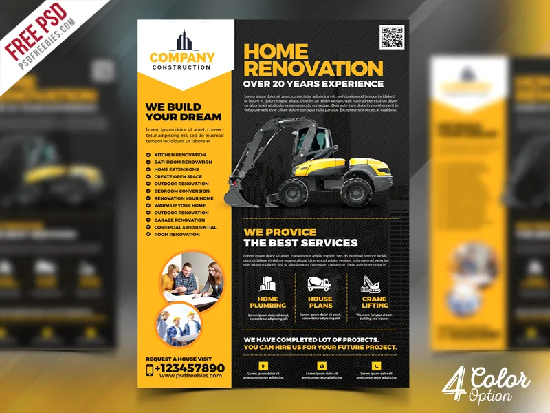 Construction Company Flyer Free PSD Bundle