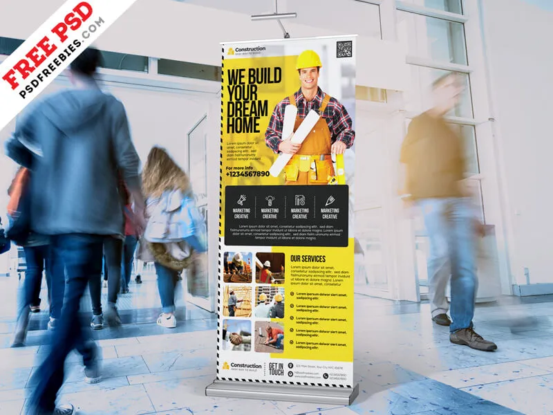Construction Company Roll-up Banner Design PSD