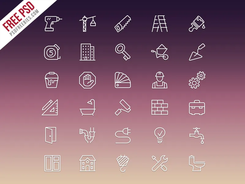 Construction Icons Set Free PSD