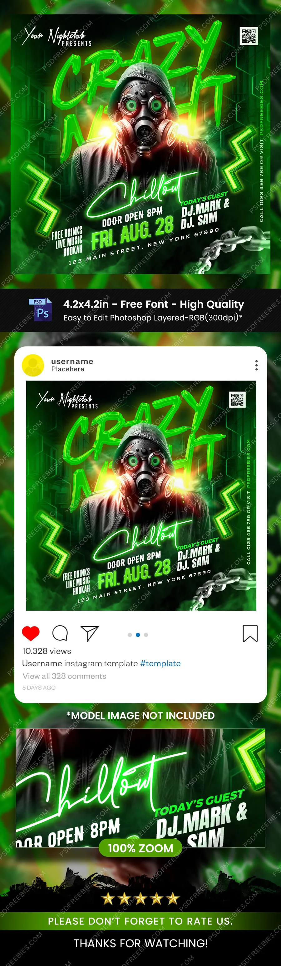 Crazy Club Party Square Social Media Post PSD