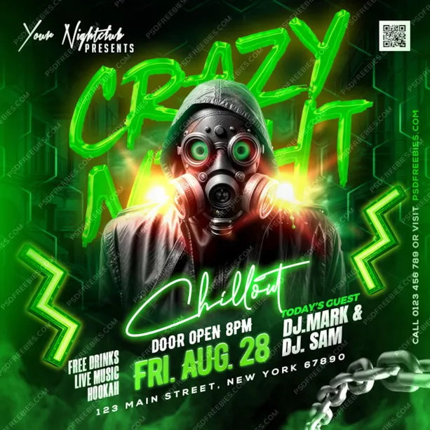 Crazy Club Party Square Social Media Post PSD