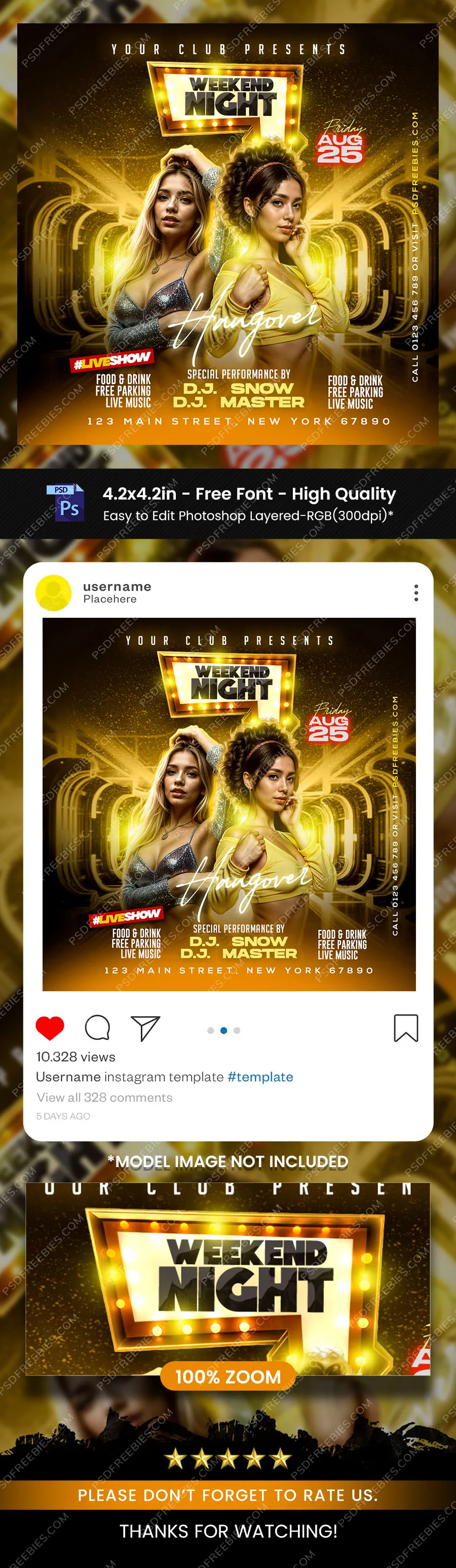 Crazy Friday Night Club Music Party Post PSD