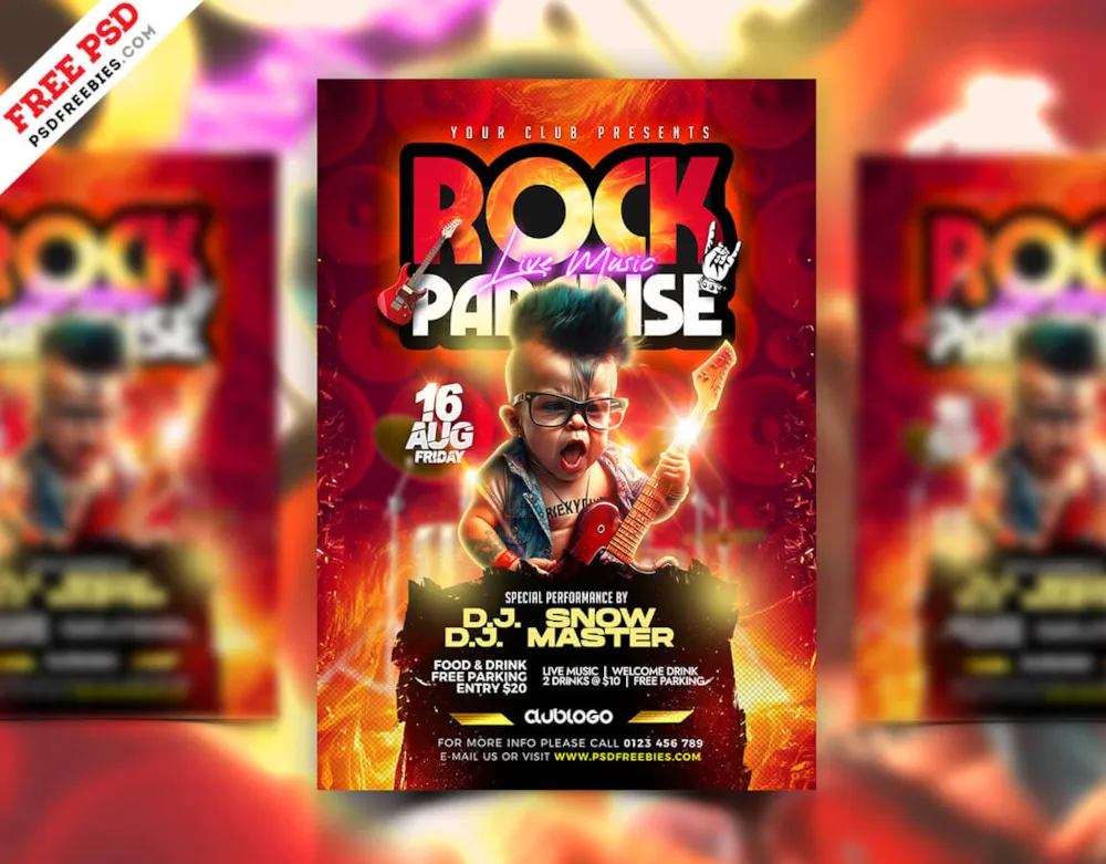 Crazy Indie Rock Music Festival Flyer PSD Template