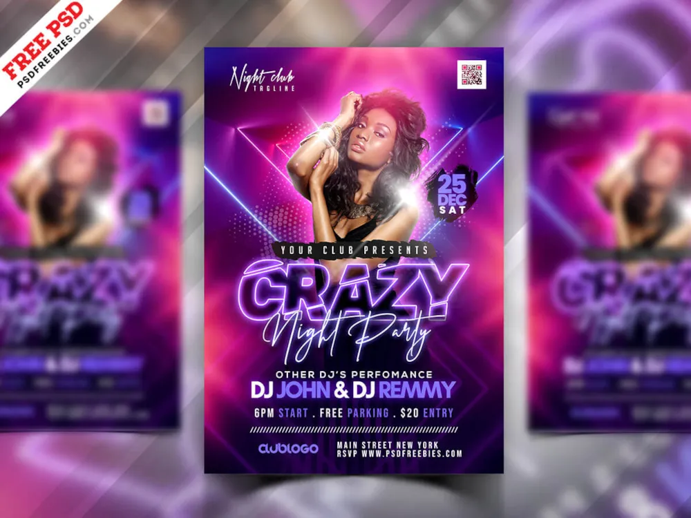 Crazy Night Club Music Party Flyer PSD