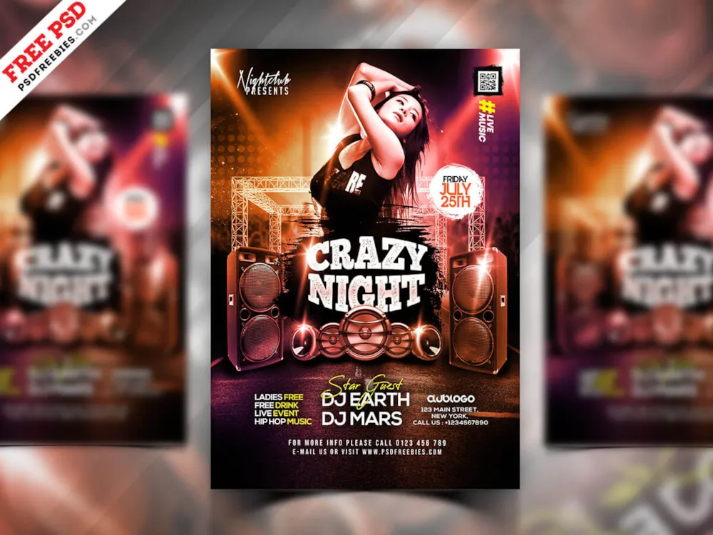 Crazy Night DJ Party Flyer PSD Template