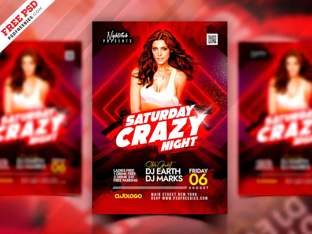 Crazy Saturday Night Party Flyer PSD