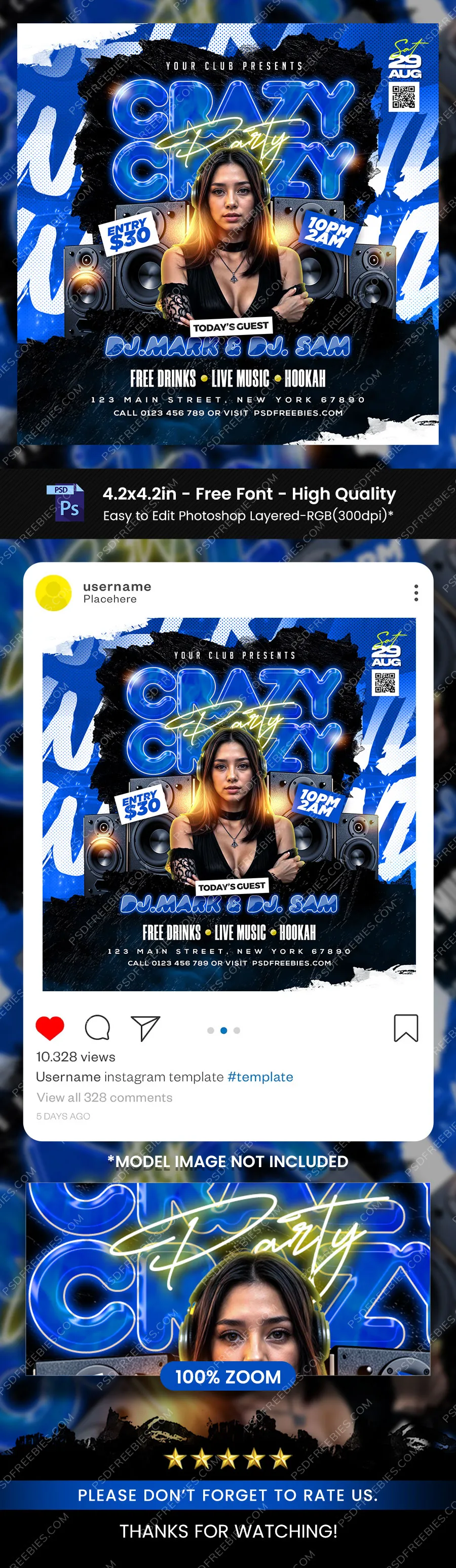 Crazy Weekend DJ Party Social Media Post PSD