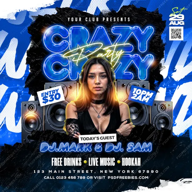 Crazy Weekend DJ Party Social Media Post PSD