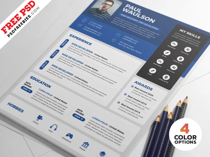 Creative Resume CV Design Free PSD Bundle