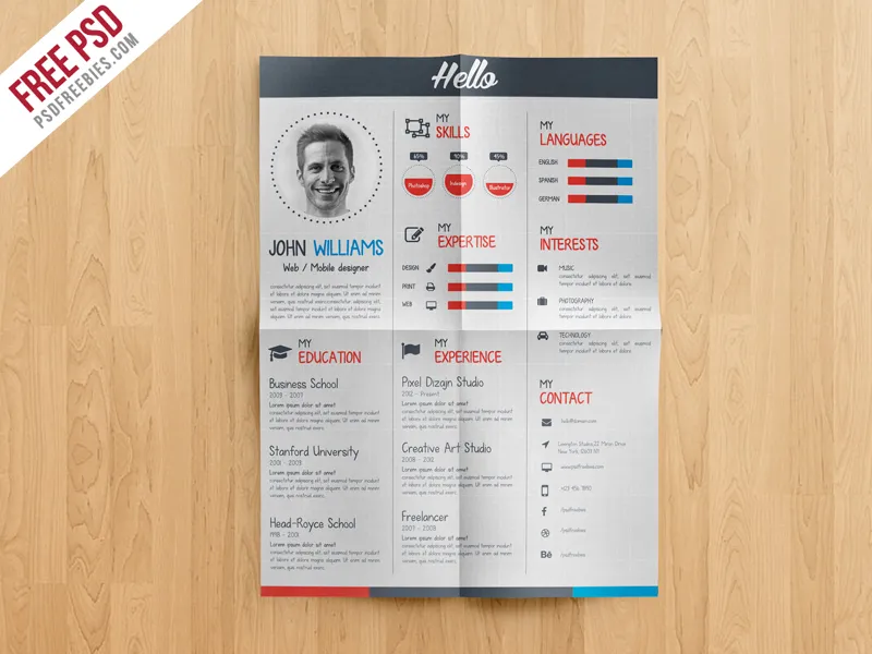 Creative Resume CV Template Free PSD