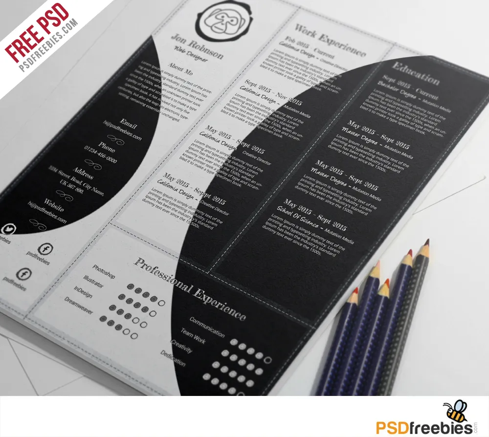 Creative and Professional Resume Free PSD Template
