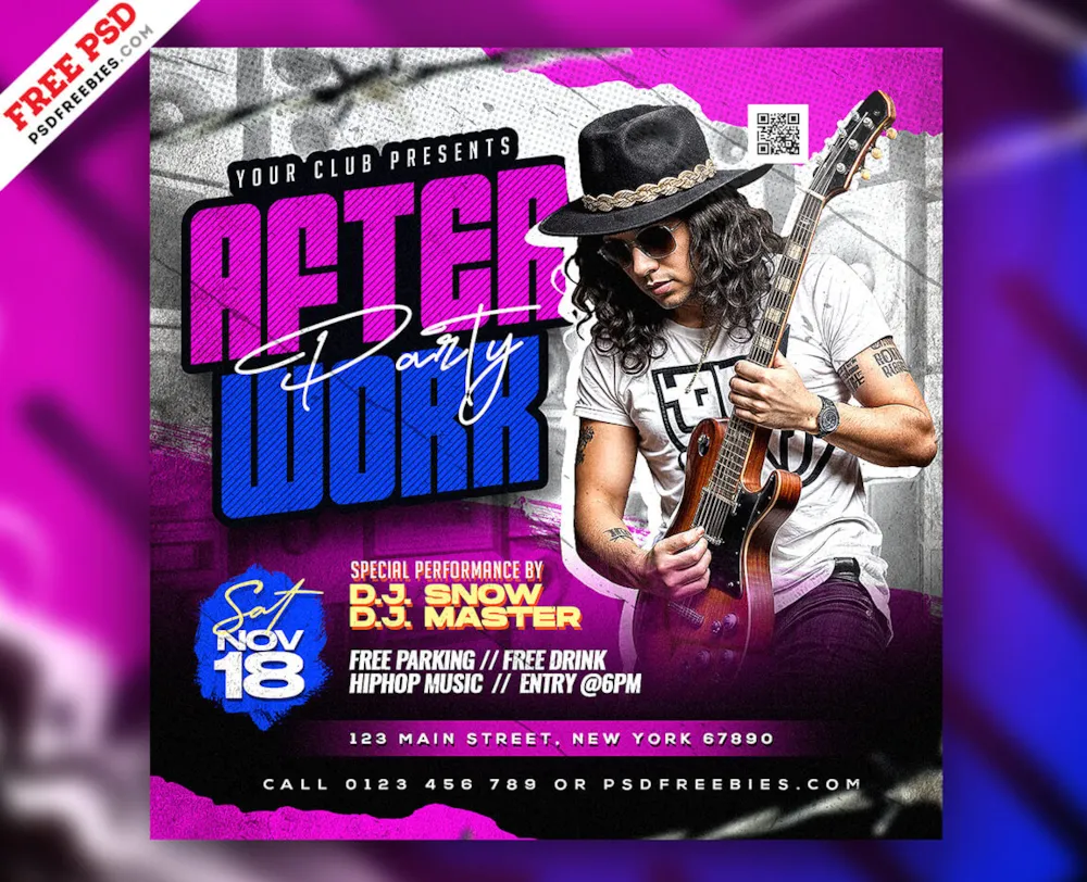 DJ Music Party Social Media Post PSD Template