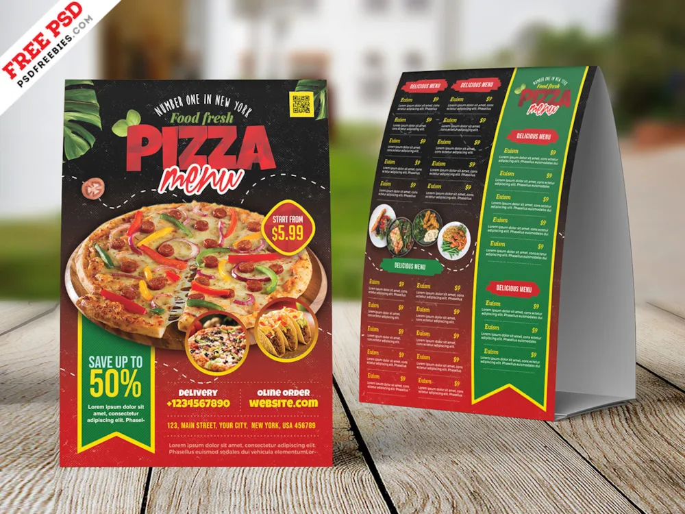Designer Food Menu Tent Card PSD Template