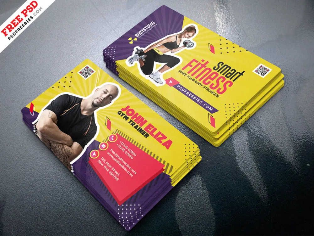 Designer Gym Trainer Business Card PSD Template