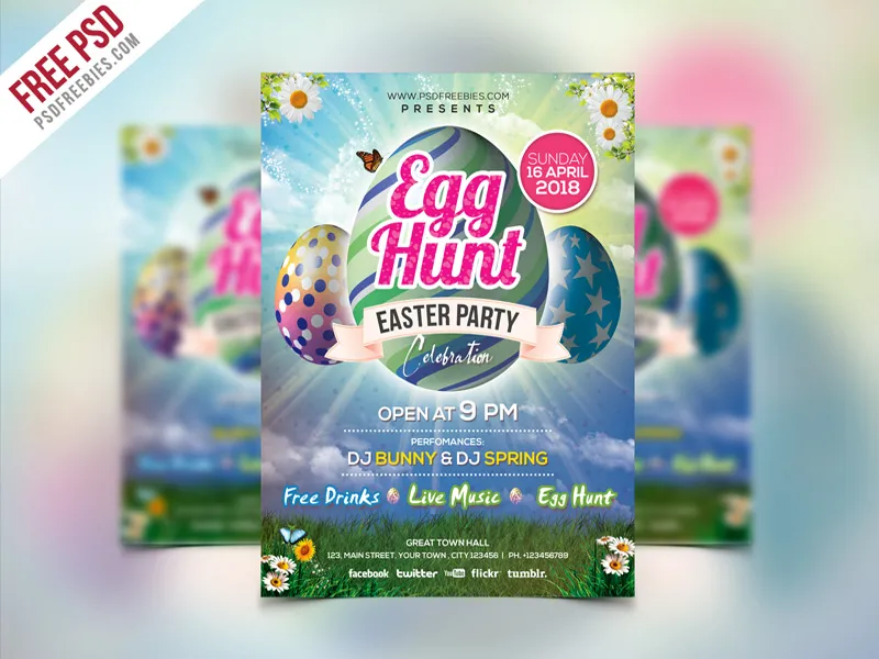 Easter Party Invitation Flyer Template PSD