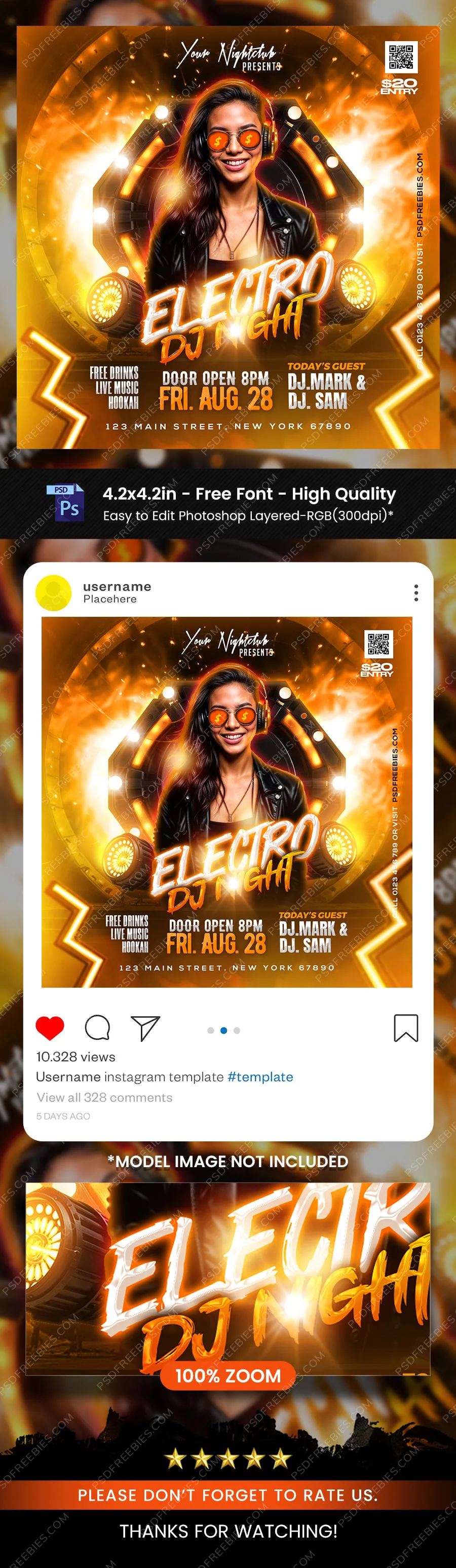 Electro DJ Party Night Post PSD Template
