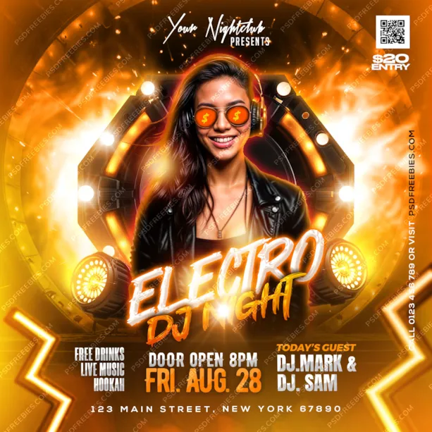 Electro DJ Party Night Post PSD Template