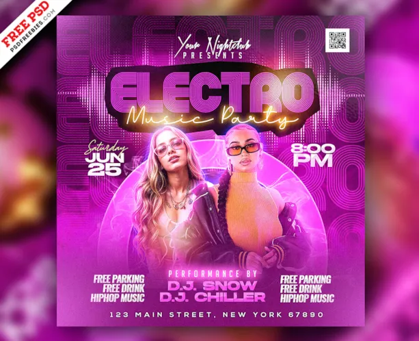 Electro House EDM Club Party Post PSD