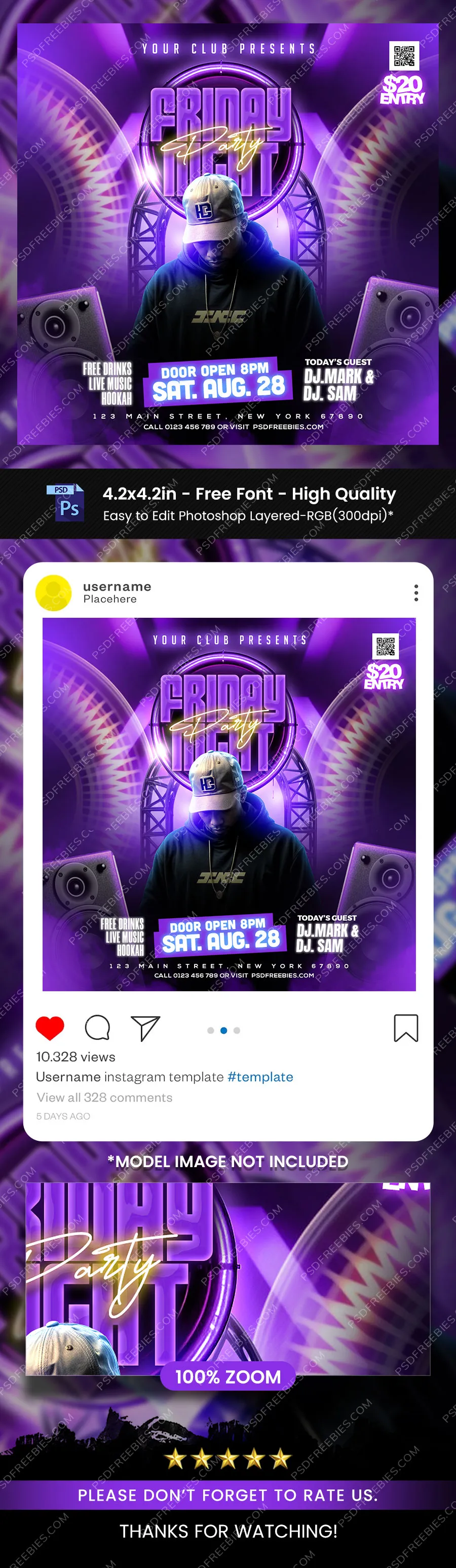 Electro House Weekend Party Post PSD Template