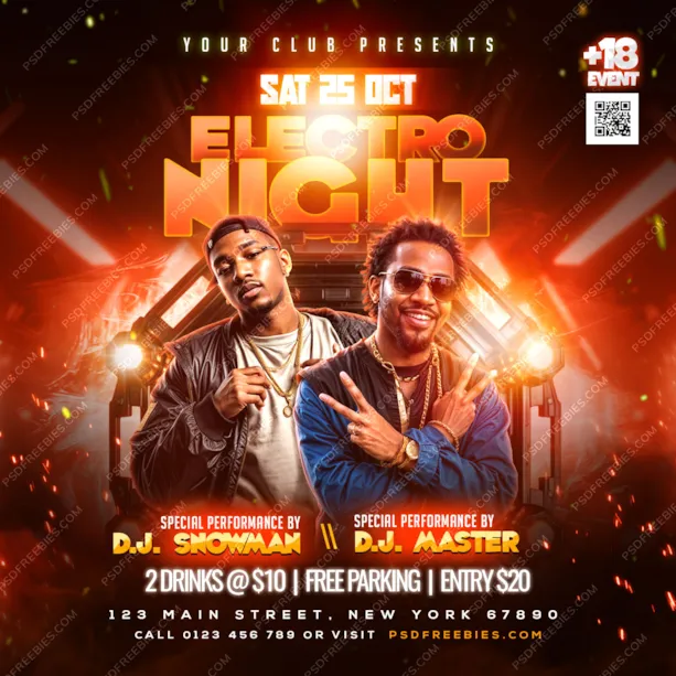 Electro Night DJ Party Post Design PSD
