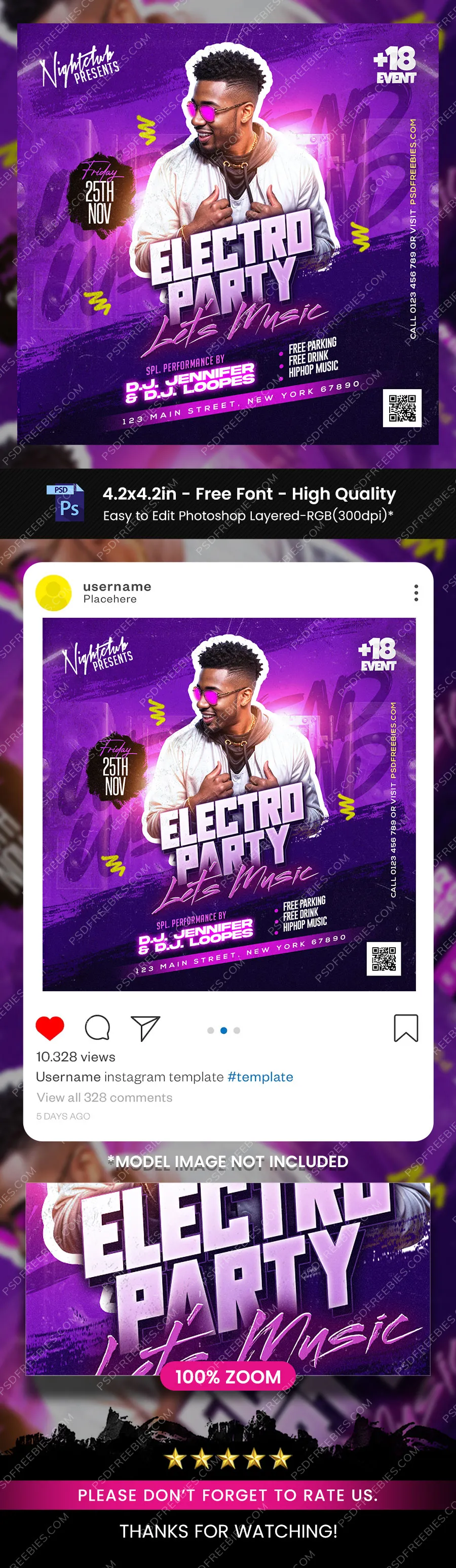 Electro and Techno Music Party Post PSD